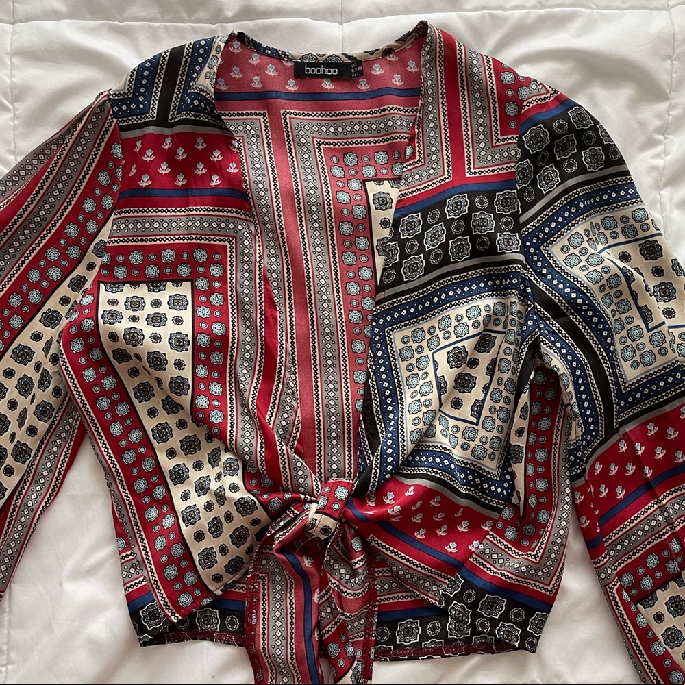 Boohoo silk tie long sleeve top